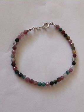 Multi-Color Tourmaline Beaded Bracelet Sterling Silver Clasp Accent Beads